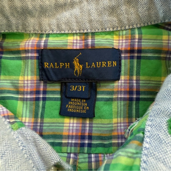 Ralph Lauren green plaid boys button shirt 3/3t - Picture 4 of 6